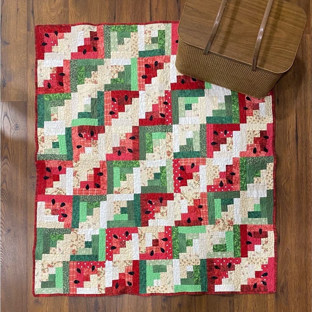 Watermelon Picnic Log Cabin Handmade Quilt